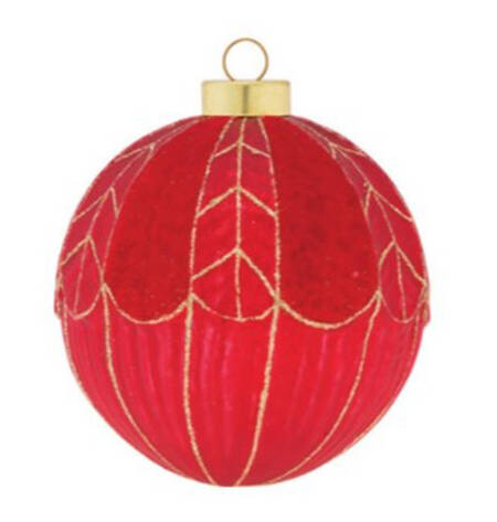 Holiday Cheer Red & Gold Glitter & Flocked Round - No Box