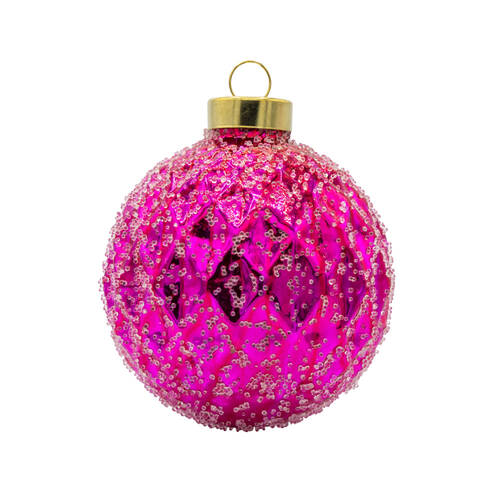 Holiday Cheer Pink Beaded Geometric Round - No Box