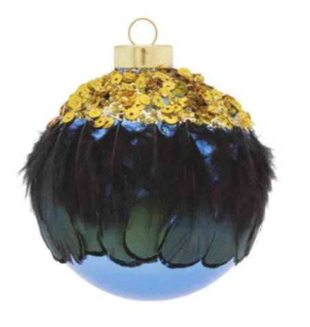 Festive Blues Feather & Sequin Round - No Box