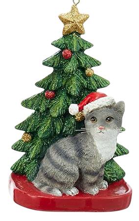 Pet Breeds with Christmas Trees Gray Tabby Cat - No Box