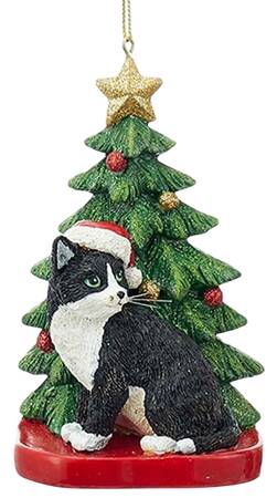 Pet Breeds with Christmas Trees Black & White Cat - No Box