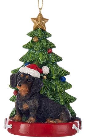 Pet Breeds with Christmas Trees Black & Tan Dachshund - No Box