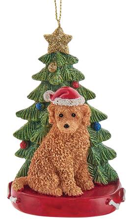 Pet Breeds with Christmas Trees Brown Labradoodle - No Box