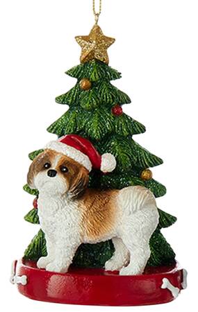 Pet Breeds with Christmas Trees Brown & White Shih Tzu - No Box