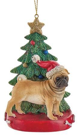Pet Breeds with Christmas Trees Black & Tan Pug - No Box