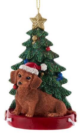 Pet Breeds with Christmas Trees Brown Dachshund - No Box