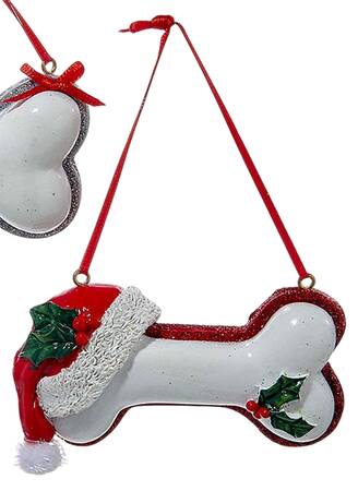 Pet Parade (Resin) Bone W/ Santa Hat & Holly - No Box 76a