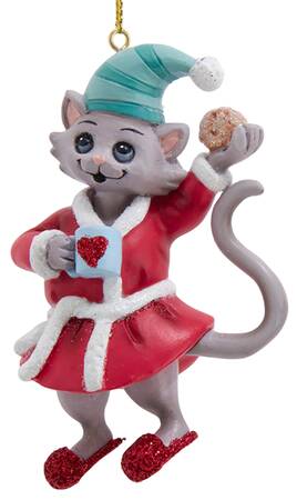 Pet Parade (Resin) Gray Cat In Pajamas W/ Mug - No Box