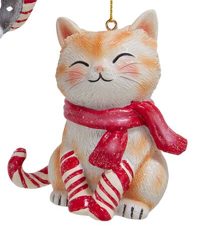 Pet Parade (Resin) Candy Cane Cat With Scarf - No Box