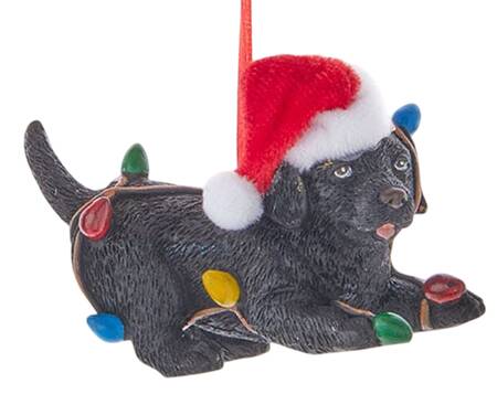 Pet Parade (Resin) Black Lab With Christmas Lights - No Box 116b