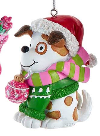 Pet Parade (Resin) Spotted Dog W/ Ornament & Scarf - No Box
