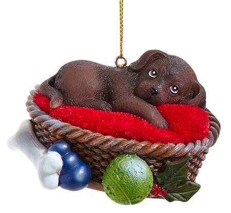 Pet Parade (Resin) Chocolate Lab Puppy In Basket - No Box