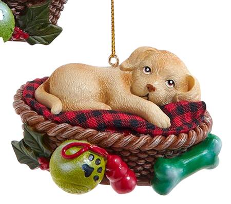 Pet Parade (Resin) Yellow Lab Puppy In Basket - Without Box 114b
