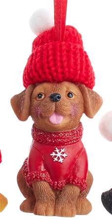 Pet Parade (Resin) Chocolate Lab In Red Knit Hat - No Box