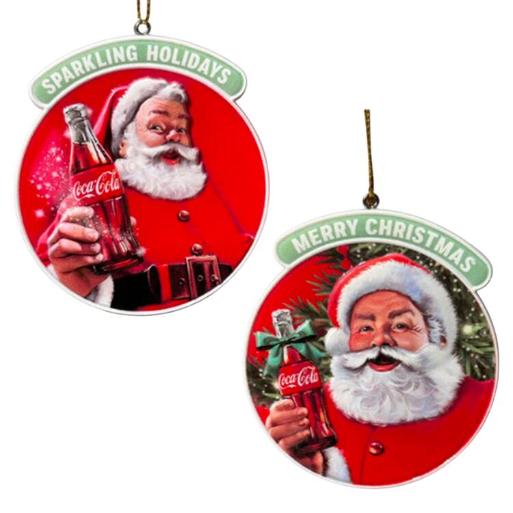 Coca Cola 3 -D Printed Santa   2pcs - Boxed