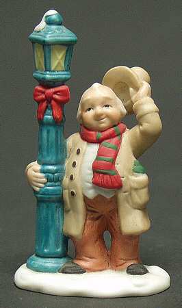 Colonial Village Man Tipping Hat & Lamp Post - Boxed