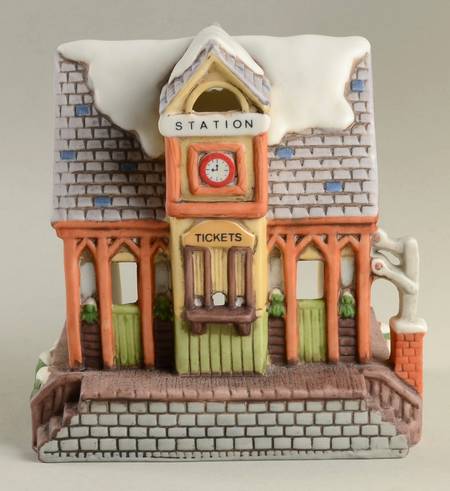 Colonial Village Train Station-Votive Candle Holders - With Box Bx340