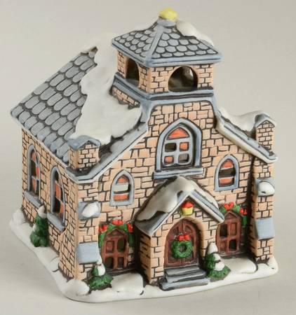 Colonial Village Stone Church-Votive Candle Holder - With Box Bx349