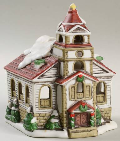 Colonial Village Church-White-Votive Candle Holder - Boxed