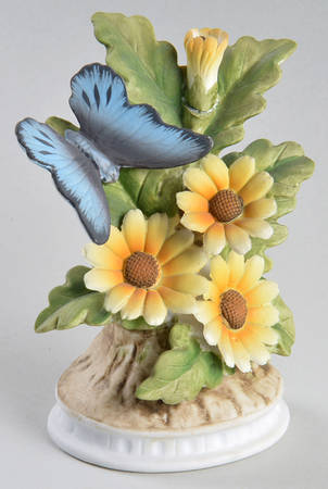 Lefton Figurines Butterfly On Flowers-Blue - No Box