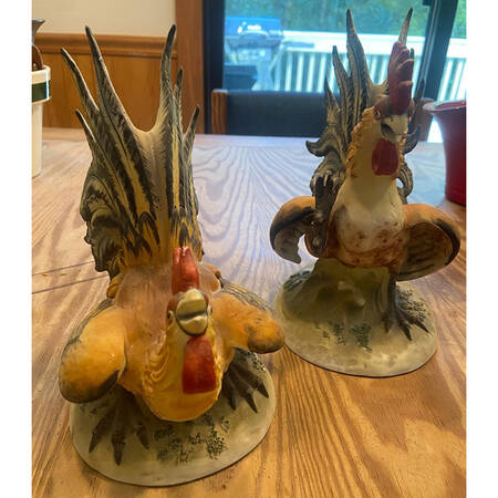 Lefton Figurines Large Fighting Roosters Pair - Boxed