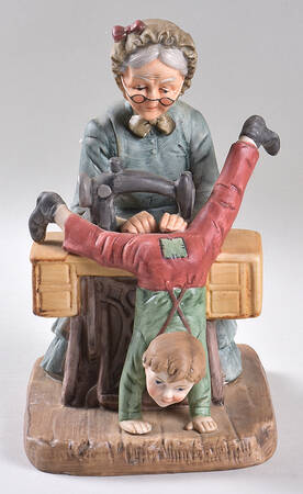 Lefton Figurines Grandma Sewing Boy's Pants - Boxed