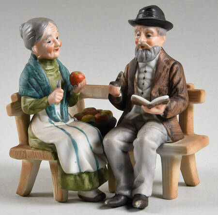 Lefton Figurines Older Couple On Bench  - No Box