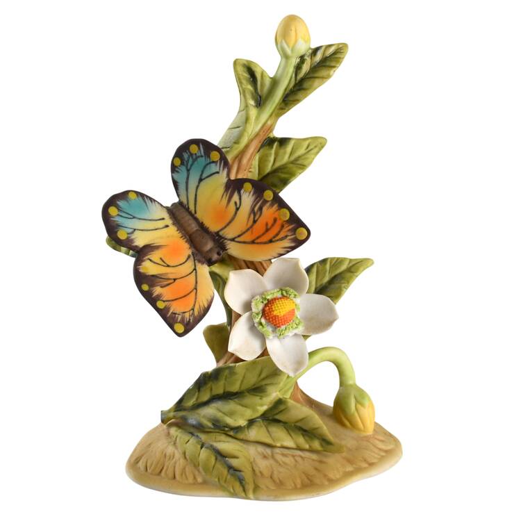 Lefton Figurines White Flower And Butterfly - No Box