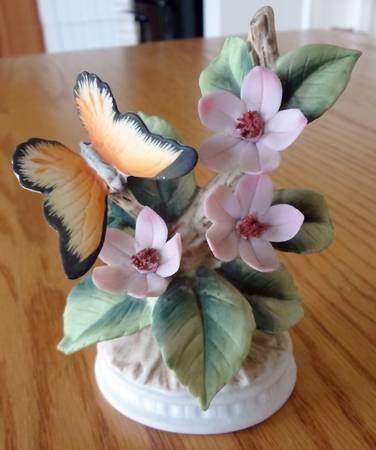 Lefton Figurines Butterfly On Flowers-Orange - Boxed