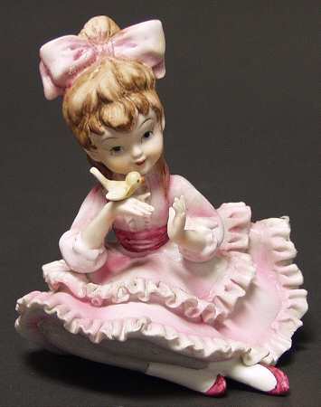 Lefton Figurines Bloomer In Red Ruffled Dress - No Box