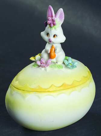 Lefton Figurines Egg Trinket Box W/Bunny - No Box