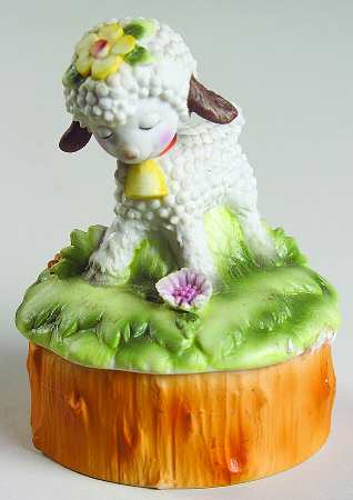 Lefton Figurines Sheep-Covered Box - Boxed