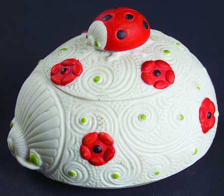 Lefton Figurines Lady Bug-Covered Box - Boxed