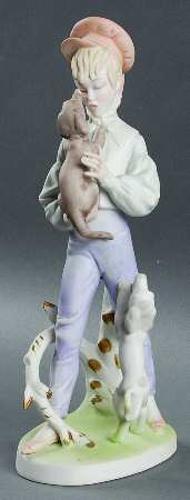 Lefton Figurines Boy With Puppies - Boxed