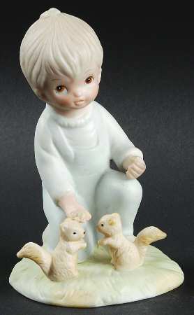 Lefton Figurines Boy With Squirrels - Boxed