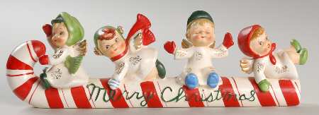 Lefton Figurines 4 Angels Riding On A Candy Cane - No Box