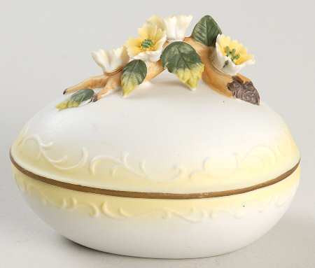 Lefton Figurines Yellow Floral Egg Box - No Box