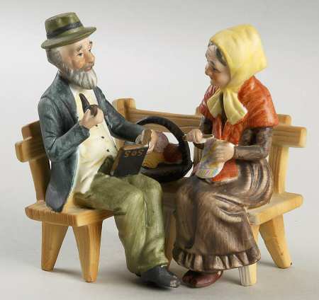 Lefton Figurines Old Man And Woman On Park Bench - No Box