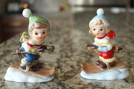 Lefton Figurines Boy & Girl Skiers - With Box Bx344