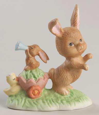 Lefton Figurines Bunny Rabbits W/ Duck - With Box Bx350