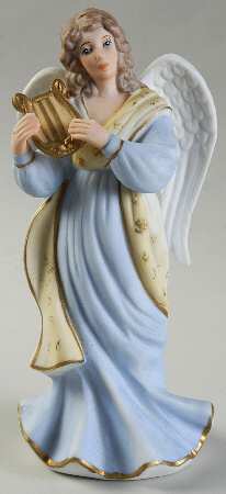 Lefton Figurines Angel With Harp-Blue - With Box Bx366