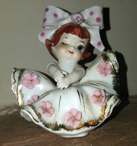 Lefton Figurines Girl W/ Floral Dress - No Box