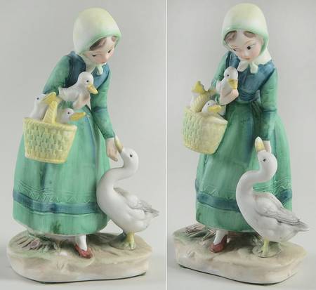 Lefton Figurines Girl With Ducks-Green Dress - No Box