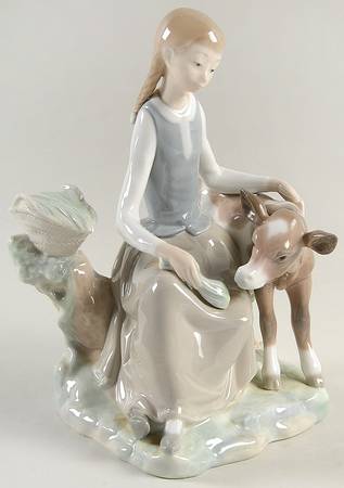 Children with Animals Girl With Calf - No Box