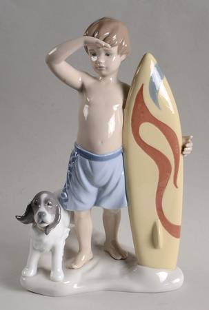 Children with Animals Surfs Up-Boy And Dog With Surfing Board - With Box