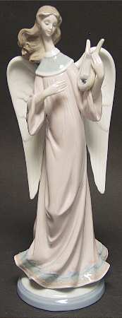 Lladro Candlesticks-Holders Angel With Lyre - Boxed