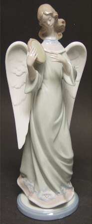 Lladro Candlesticks-Holders Angel With Tambourine - Boxed