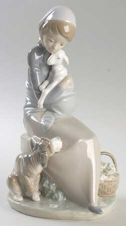 Children with Animals Jealousy Devotion-Girl With Dog And Lamb - No Box