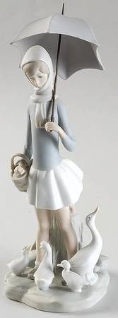 Children with Animals Girl With Umbrella & Geese - No Box
