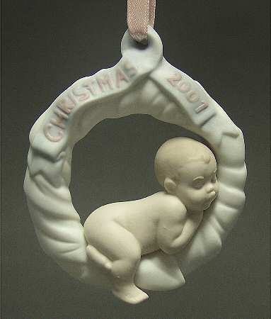 Baby's First Christmas 6719-Baby In Wreath (White) - Boxed